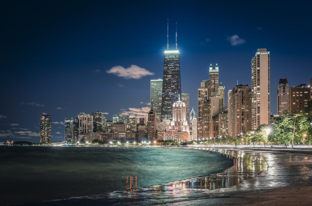 Chicago Downtown at night, United States