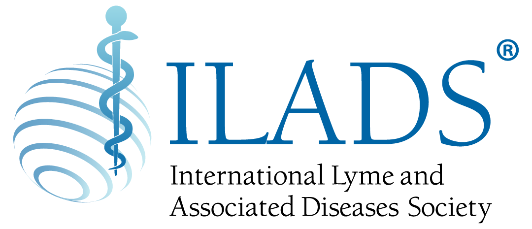 ILADS logo with a blue caduceus symbol over a swirling globe design and the text “ILADS International Lyme and Associated Diseases Society” in blue.